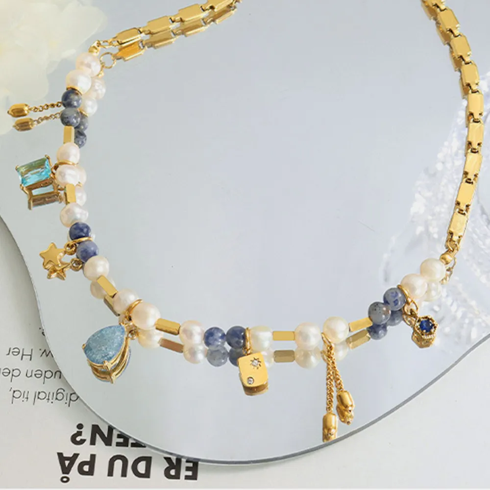 18K Gold-Plated Beaded Charm Necklace - Gold - Image 3
