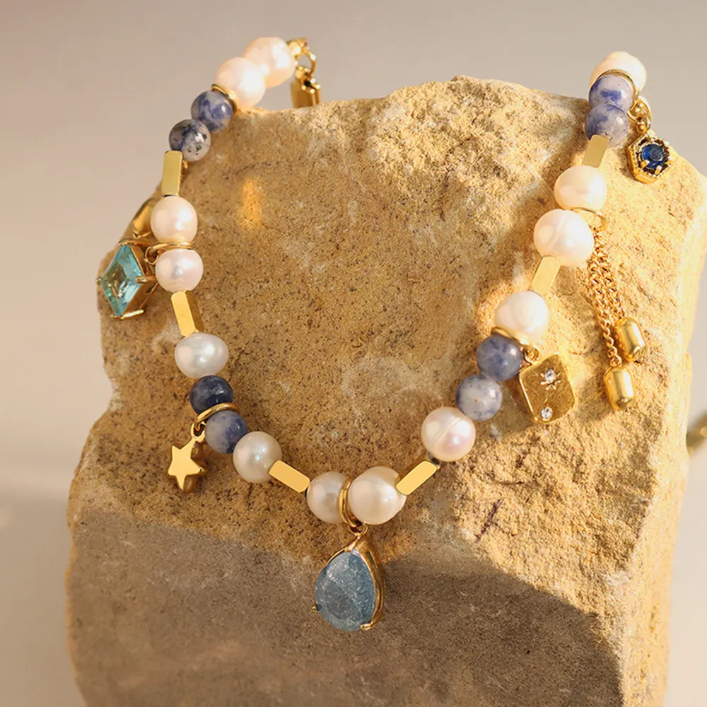 18K Gold-Plated Beaded Charm Necklace - Gold