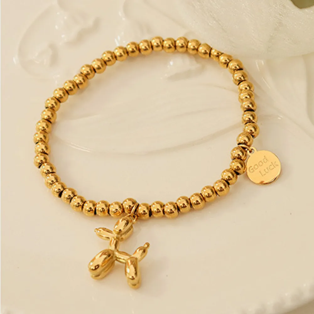 18K Gold-Plated Titanium Steel Puppy Shape Charm Bracelet - Gold - Image 4