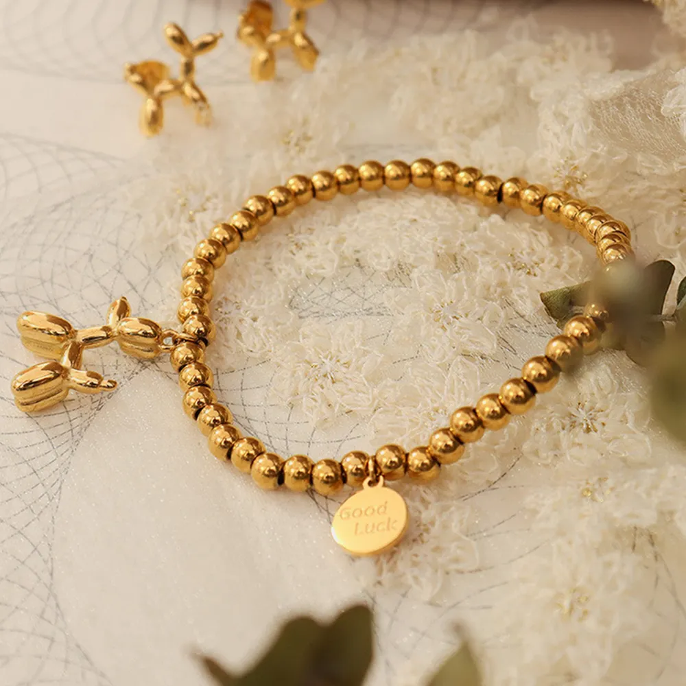 18K Gold-Plated Titanium Steel Puppy Shape Charm Bracelet - Gold - Image 5