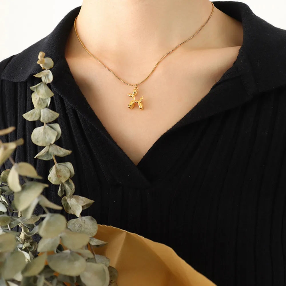 18K Gold-Plated Titanium Steel Puppy Shape Pendant Necklace - Gold - Image 3