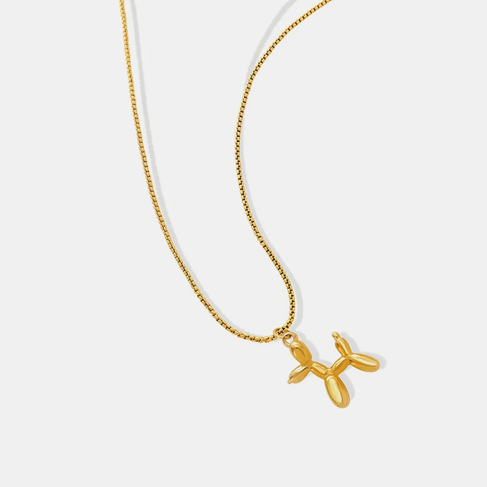 18K Gold-Plated Titanium Steel Puppy Shape Pendant Necklace - Gold
