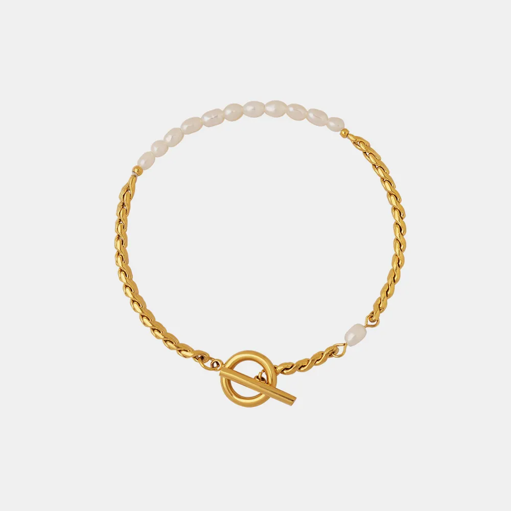 Freshwater Pearl Titanium Steel Bracelet - Gold - Image 5