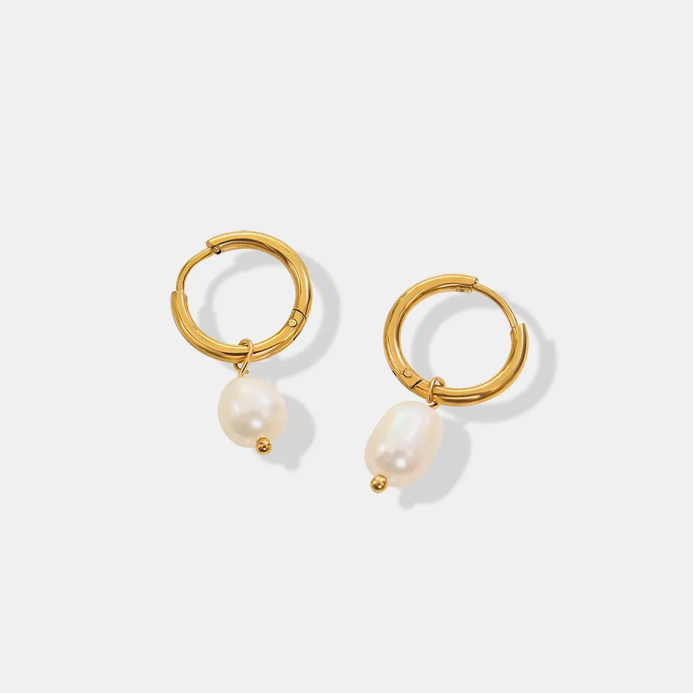 Gold-Plated Titanium Steel Pearl Earrings - Gold