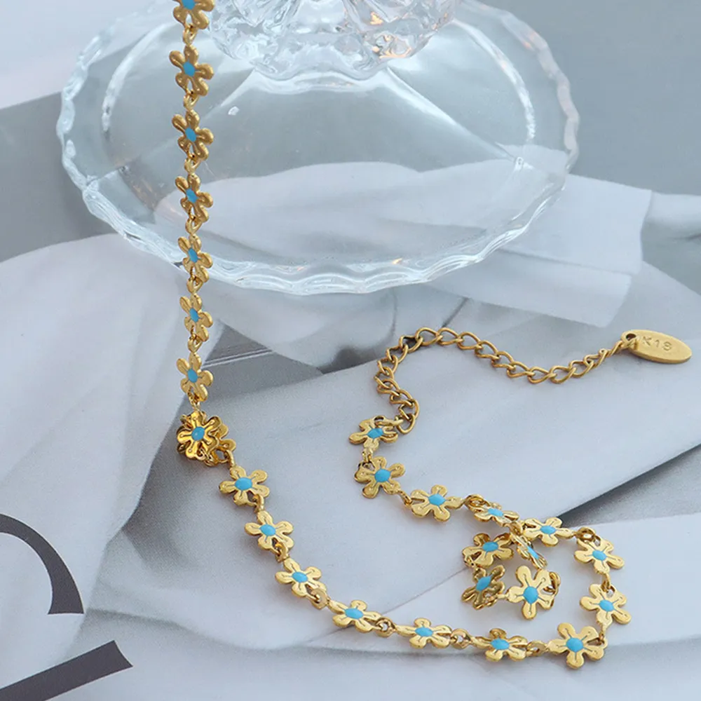 Titanium Steel Drip Oil Flower Necklace - Gold - Image 3