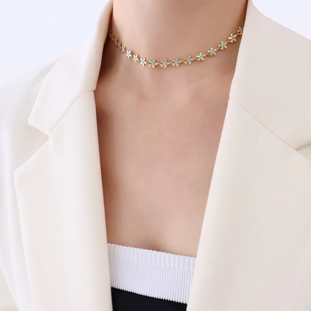 Titanium Steel Drip Oil Flower Necklace - Gold - Image 5