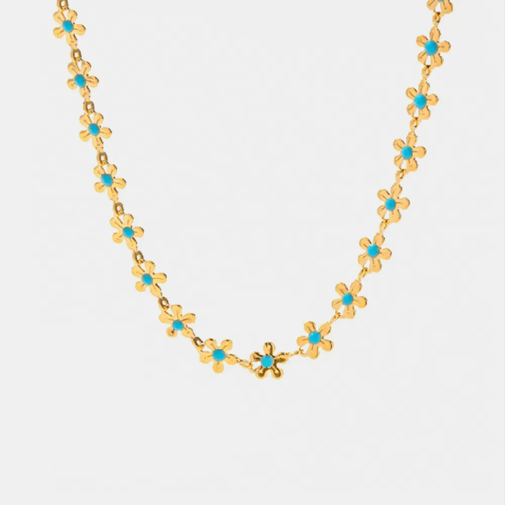 Titanium Steel Drip Oil Flower Necklace - Gold
