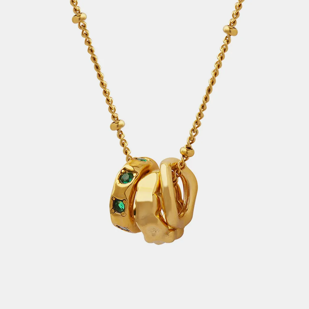 Titanium Steel Inlaid Zircon Pendant Necklace - Gold