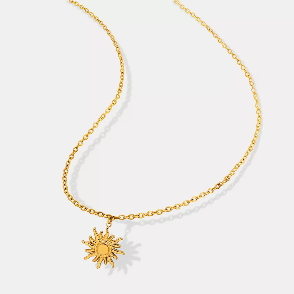 Titanium Steel Sun Shape Pendant Necklace - Gold